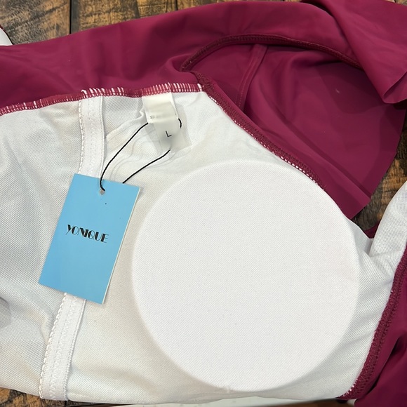 Tankini Maroon off shoulder Ruffle flattering Bikini Top swimwear swimsuit - Picture 5 of 6